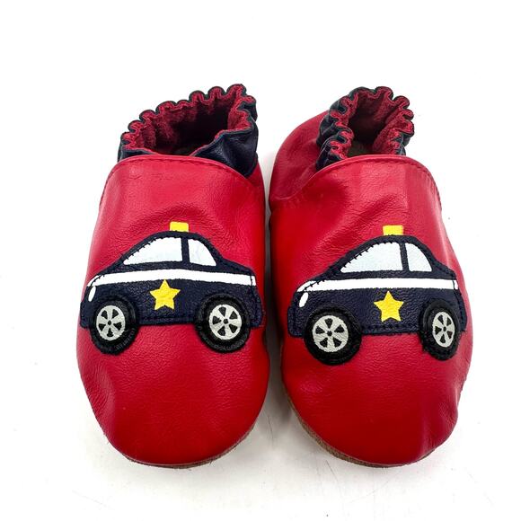 Robeez Soft Soles Leather Baby Shoes 12-18 Mths Police Car First Steps Red/Black - Picture 2 of 6
